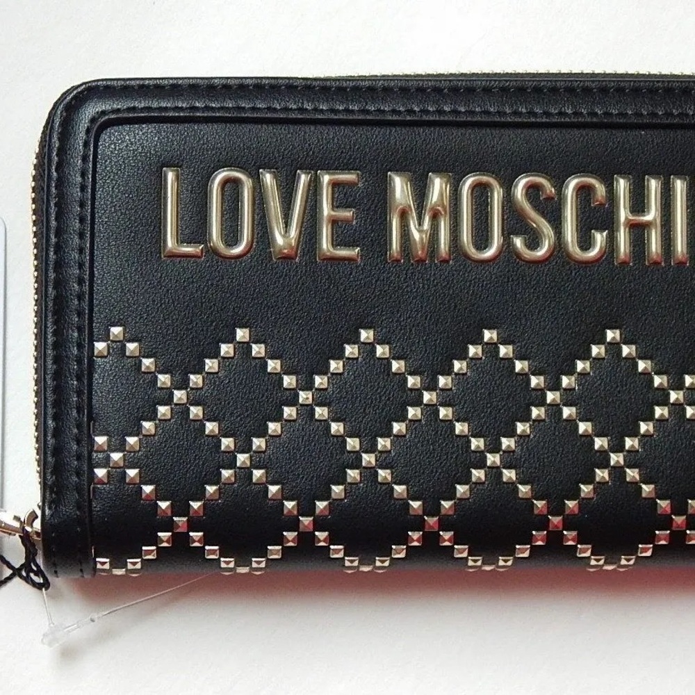 NWT Love Moschino Quilted and Studded Portafogli Pu Nero Wallet, Large - Picture 11 of 12